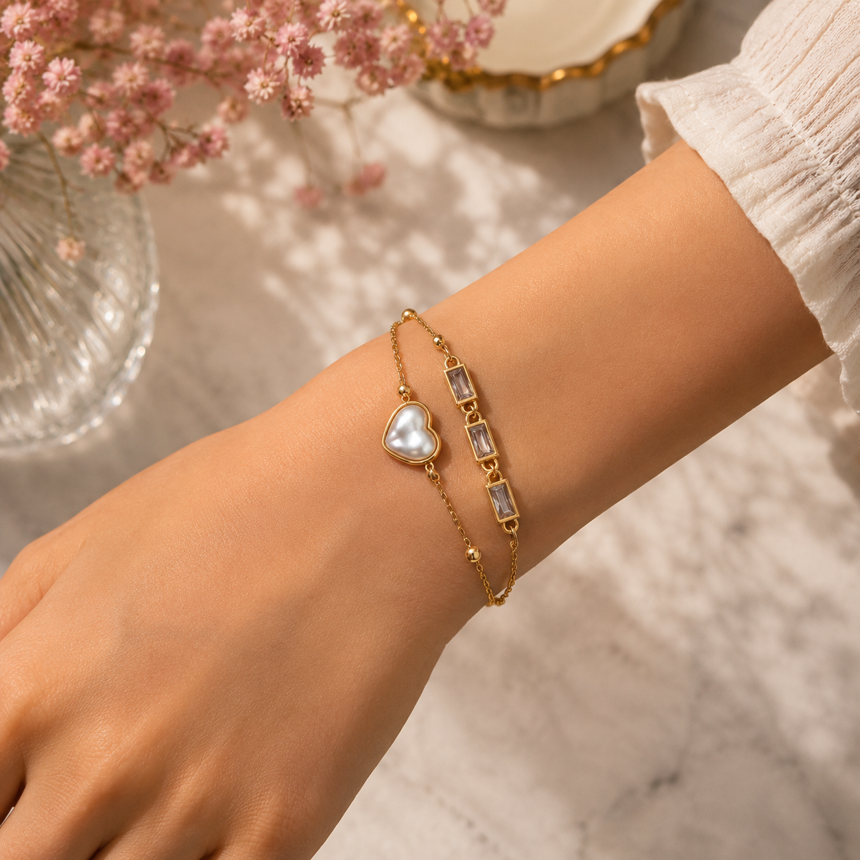 Kiyu Ziyu Dual Layer Heart Crystal Bracelet
