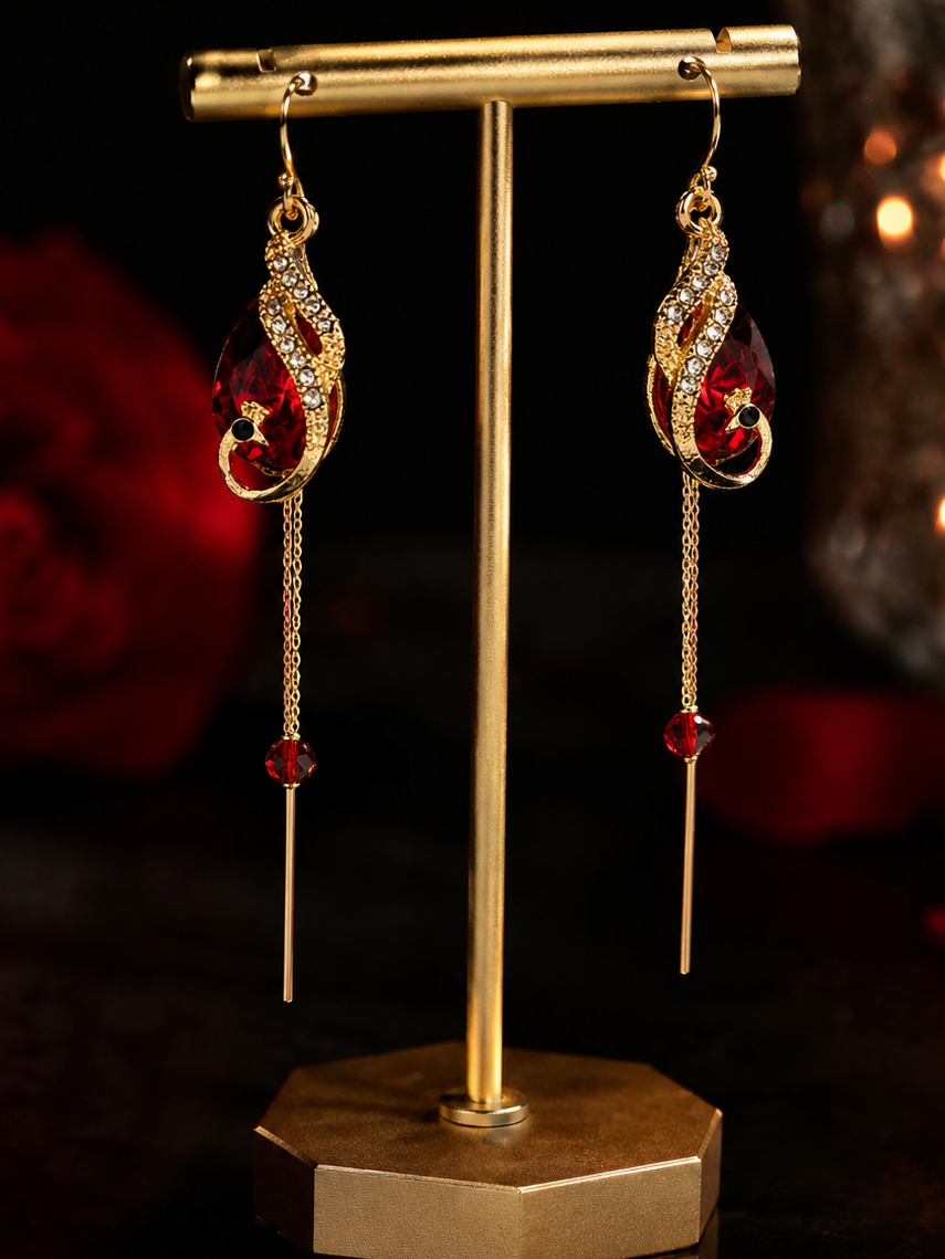 Korean Red sparkling Long Drop Earrings for Women