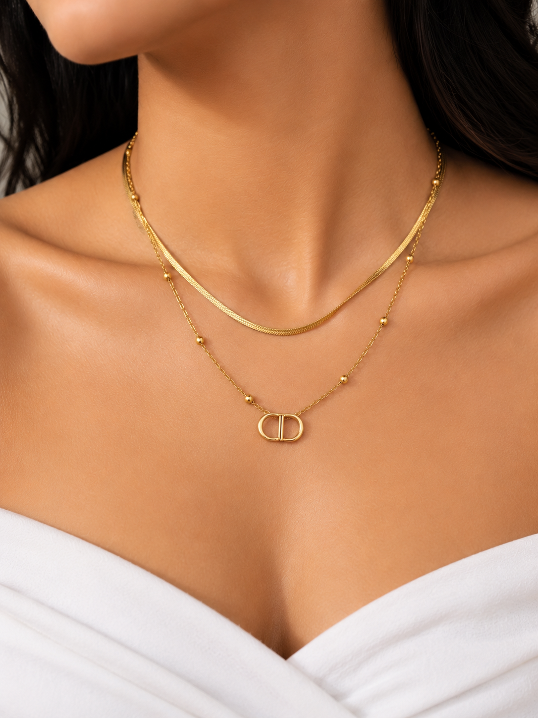 Anti Tarnish Layered Chain Necklace – Gold Stainless Steel Designer Pendant