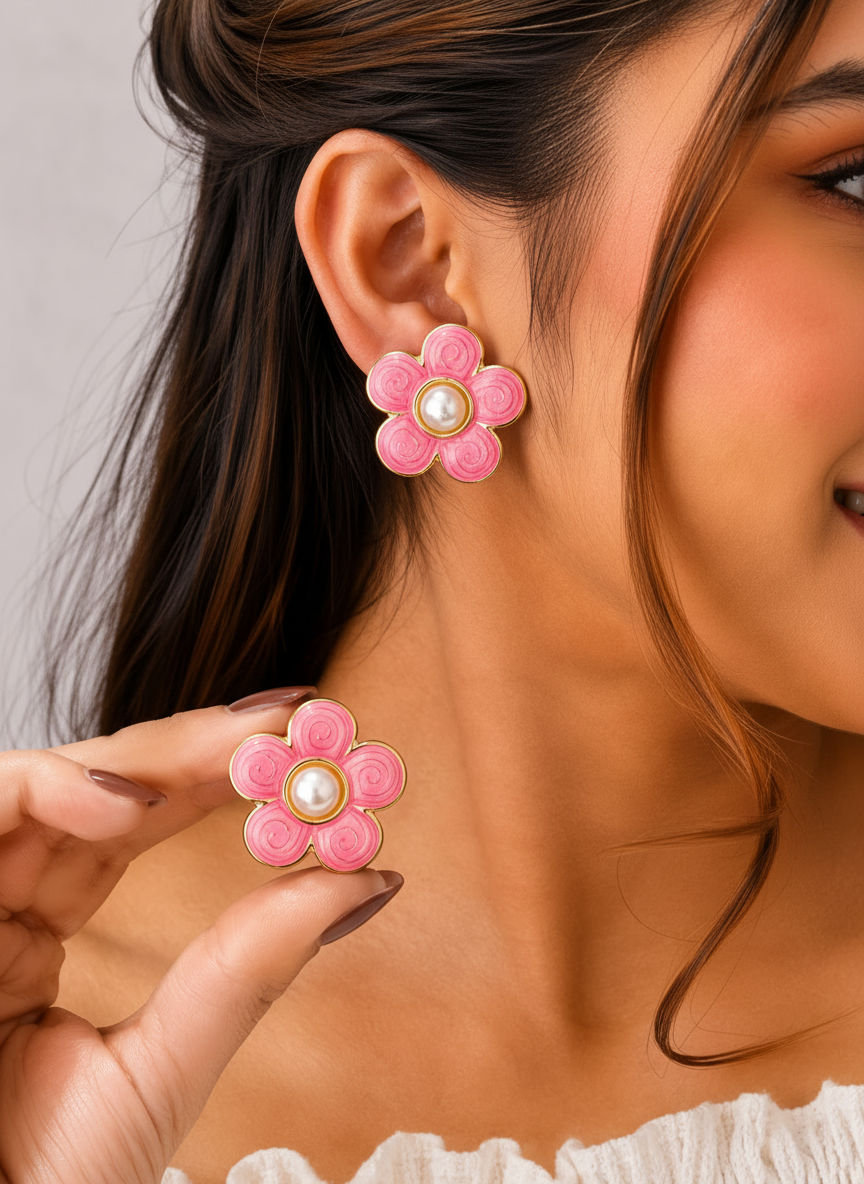 Korean Design Colored Flower Earring