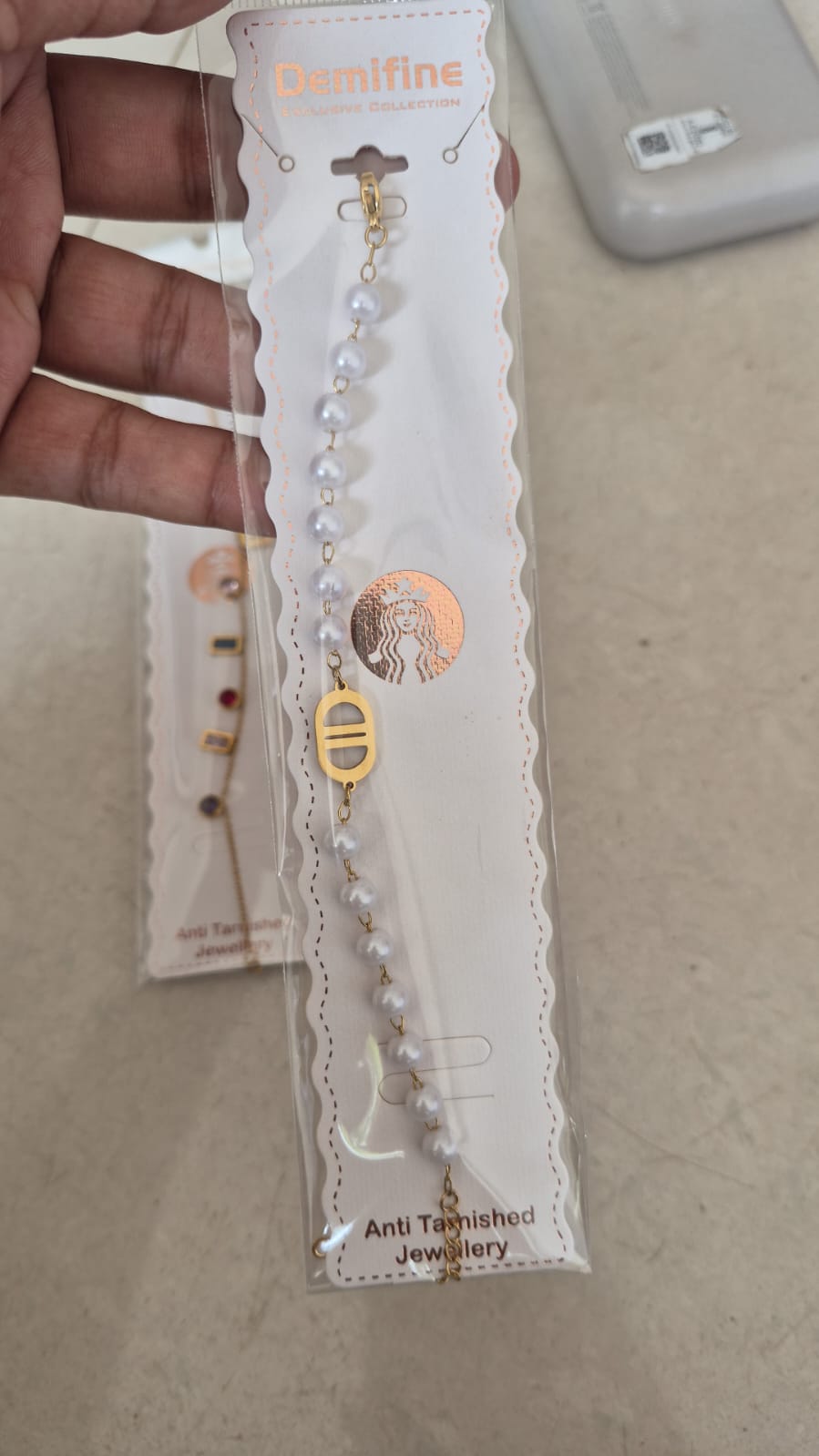 Anti tarnish pearl chain bracelet
