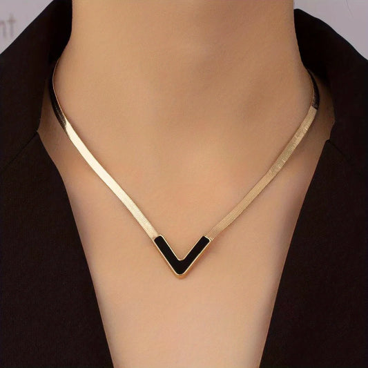 Anti Tarnish Gold V-Shaped Green Pendant Necklace