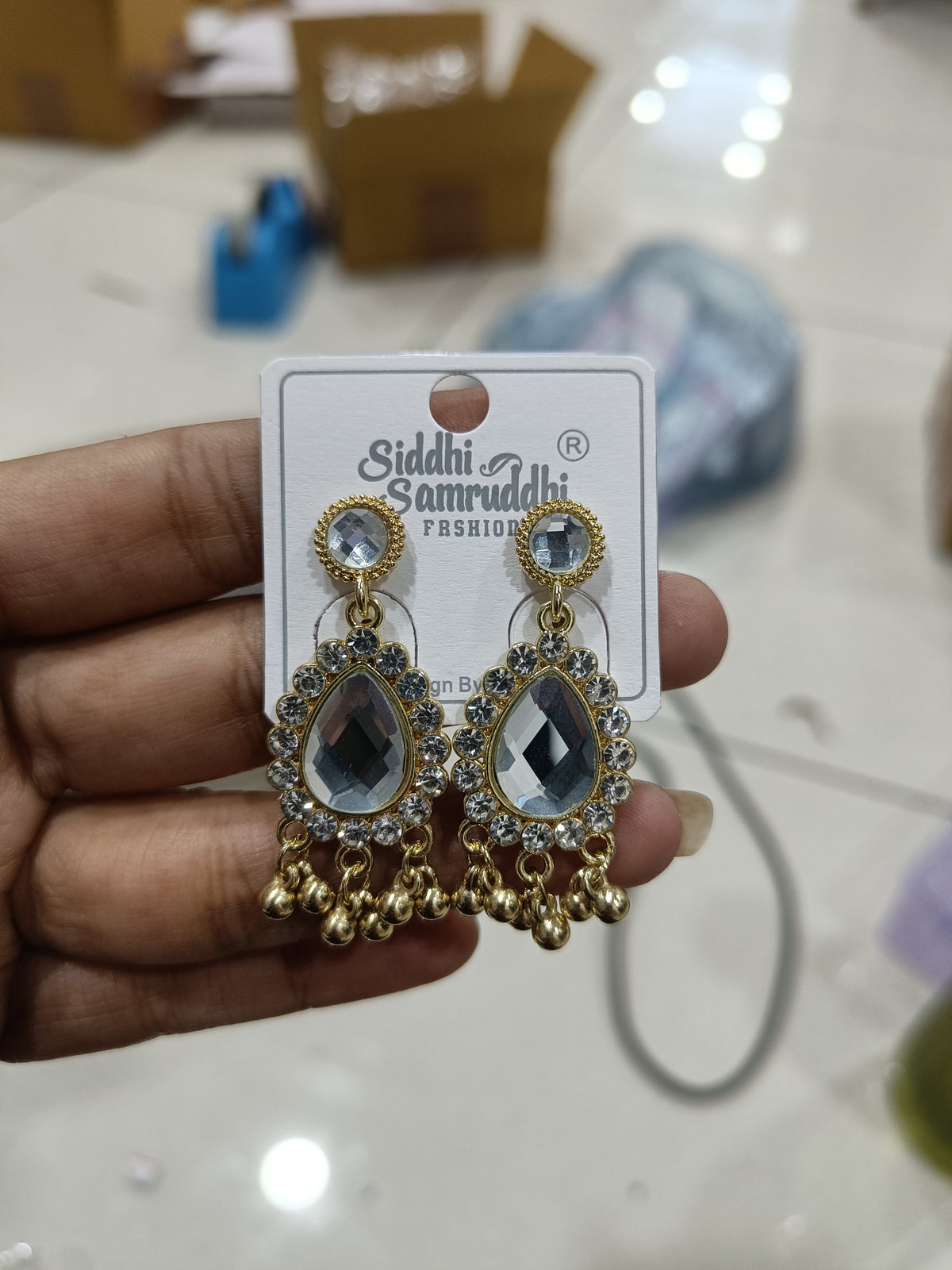 White Teardrop Stone Dangle Earrings with Crystal Halo