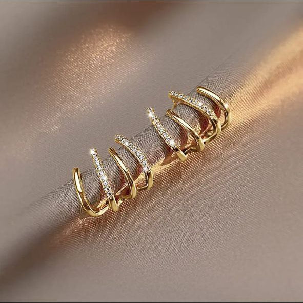 Korean Triple Hoop Crystal Ear Cuff Earrings