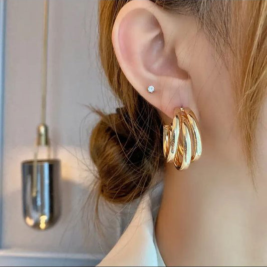 Korean Chunky Layered Hoop Earrings