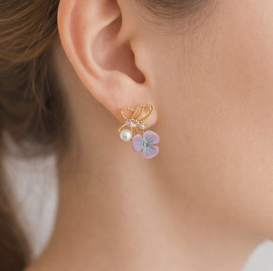 Korean Floral Pearl Drop Earrings