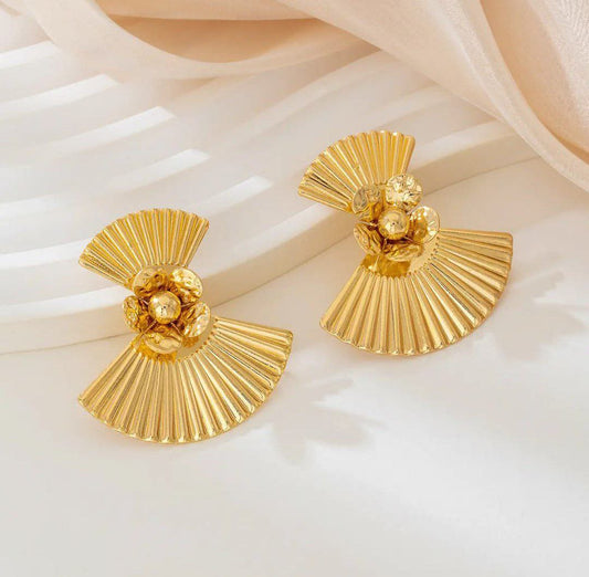 Trendy Korean design earrings with unique fan-shaped texture
