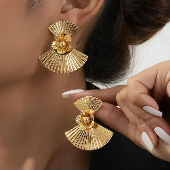 Trendy Korean design earrings with unique fan-shaped texture