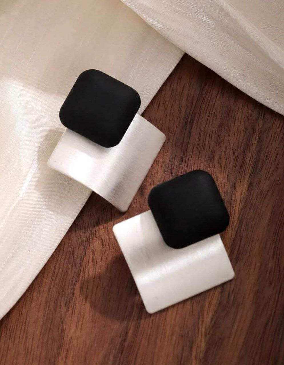 Korean Black & White Geometric Earrings