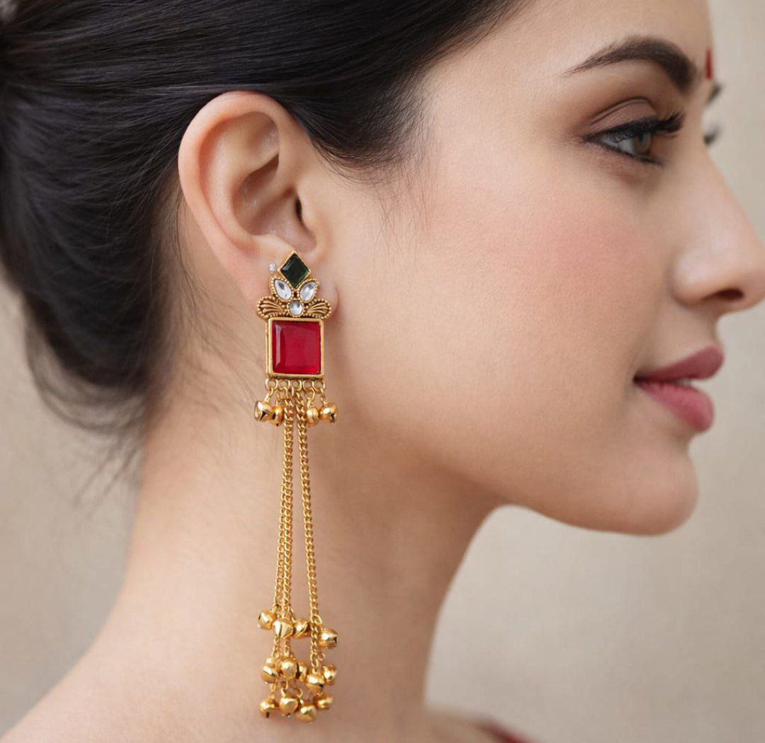 Kashmiri Red Stone Earring