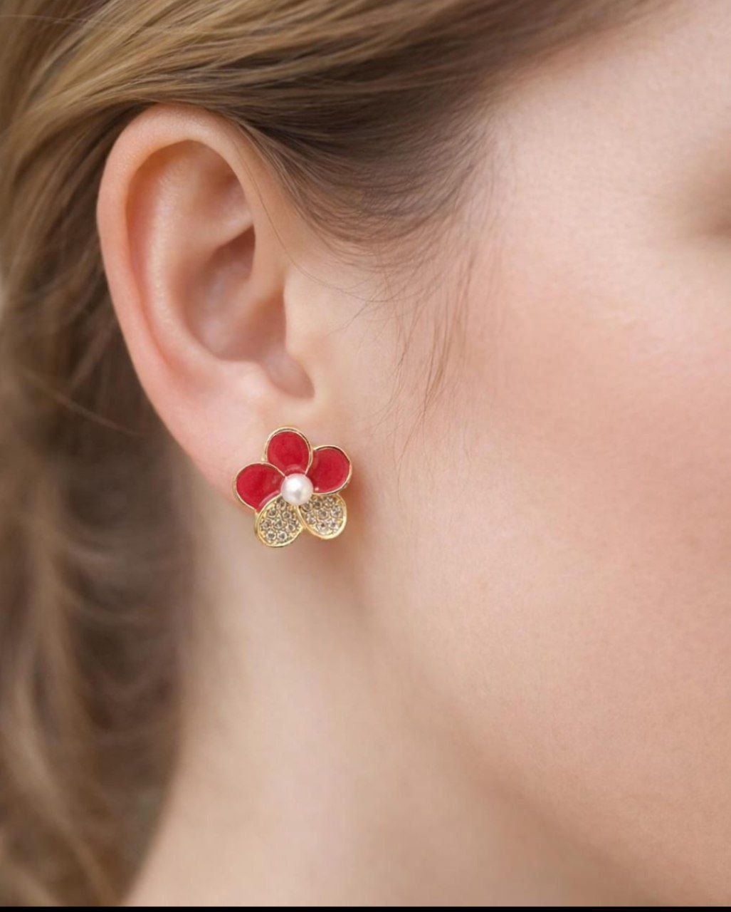 Korean Flower Pearl Stud Earrings