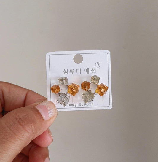Korean Cube Crystal Earrings