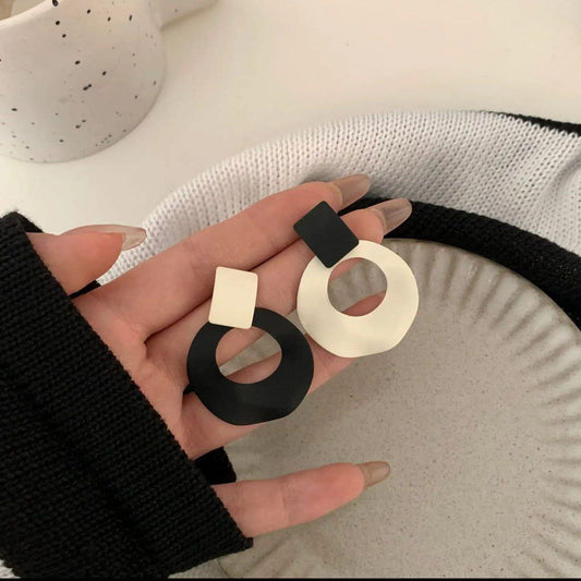 Korean Style Geometric Black & White Drop Earrings for Women