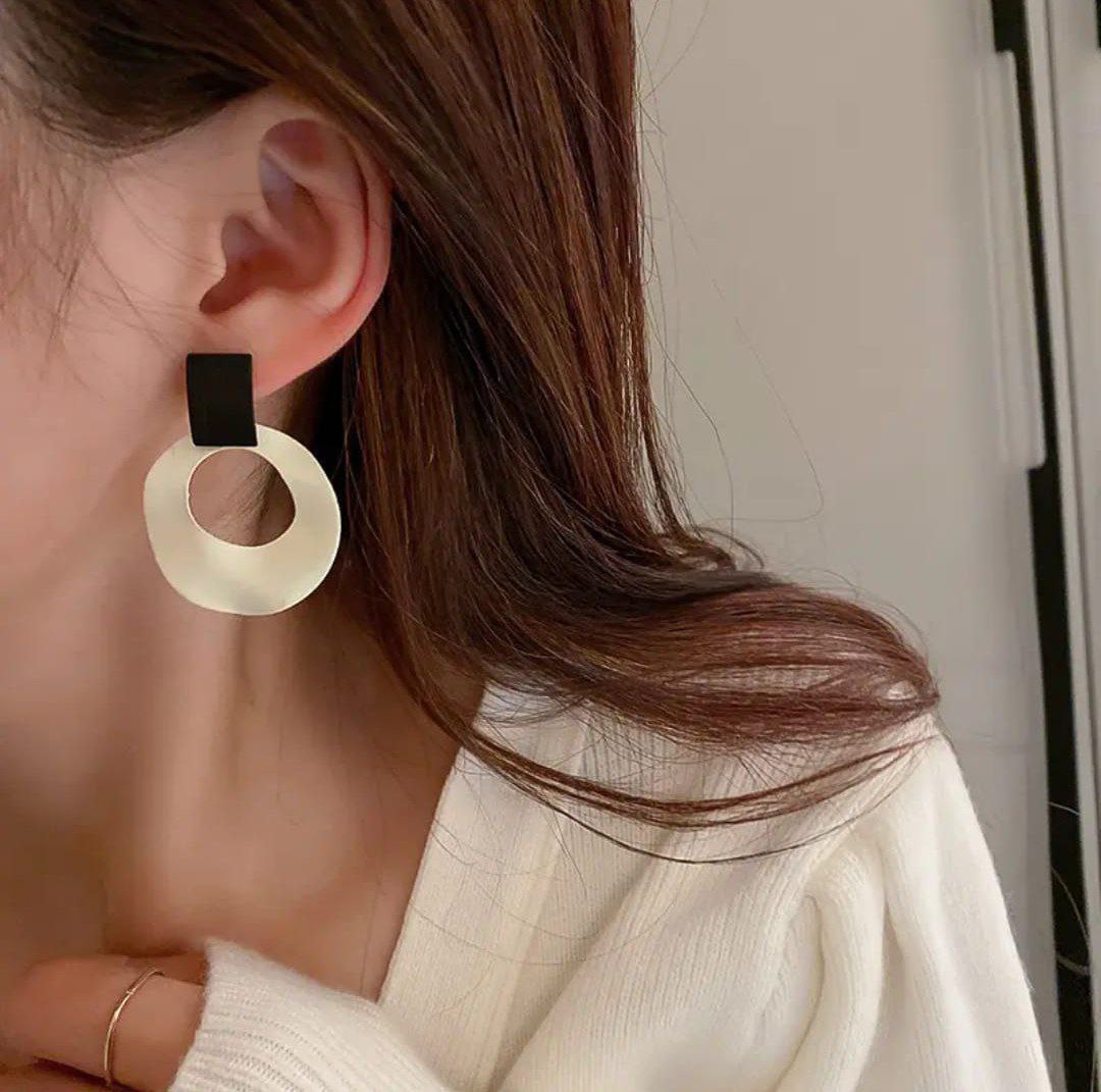 Korean Style Geometric Black & White Drop Earrings for Women
