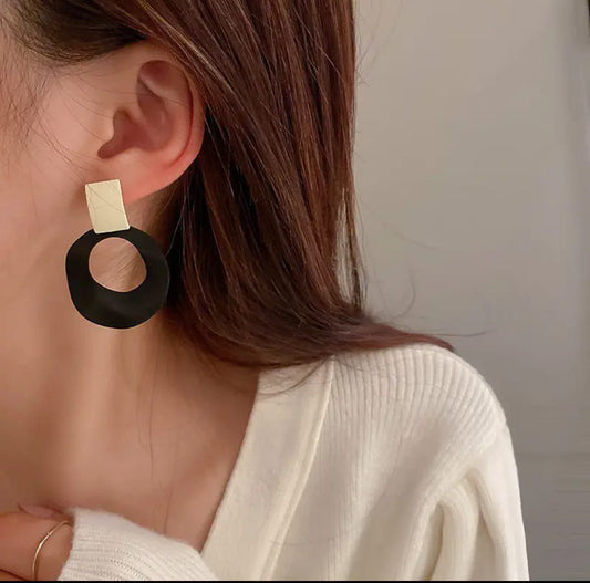 Korean Style Geometric Black & White Drop Earrings for Women