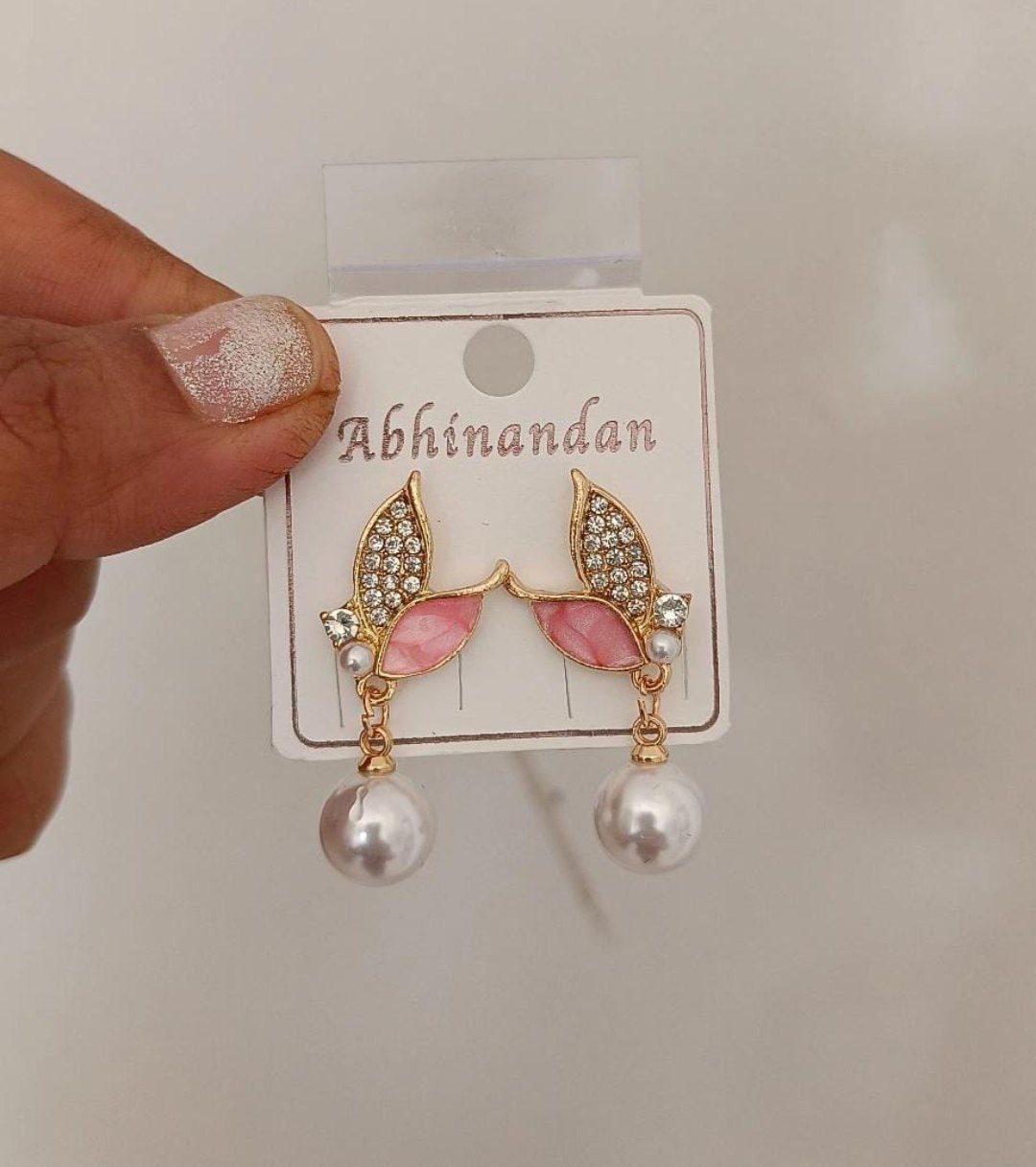 Korean Crystal Leaf Pearl Drop Earrings – Elegant Gold Plated Korean Style Pearl Dangle Earrings for Women & Girls