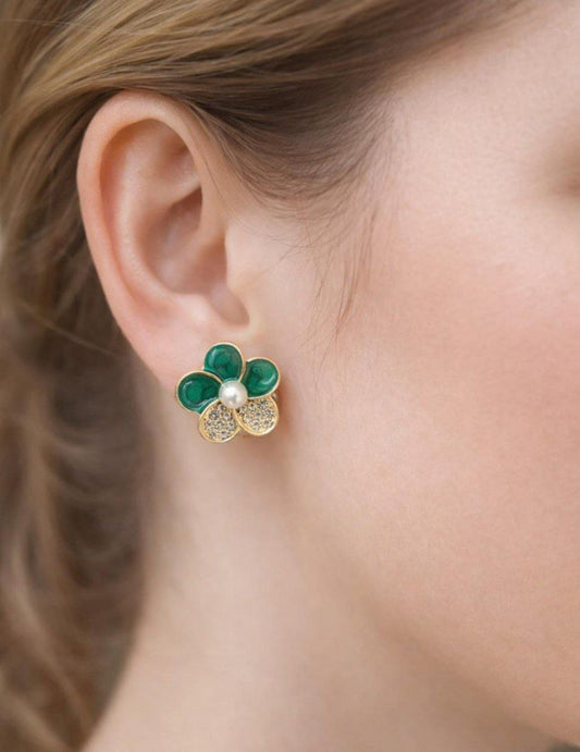 Korean Flower Pearl Stud Earrings