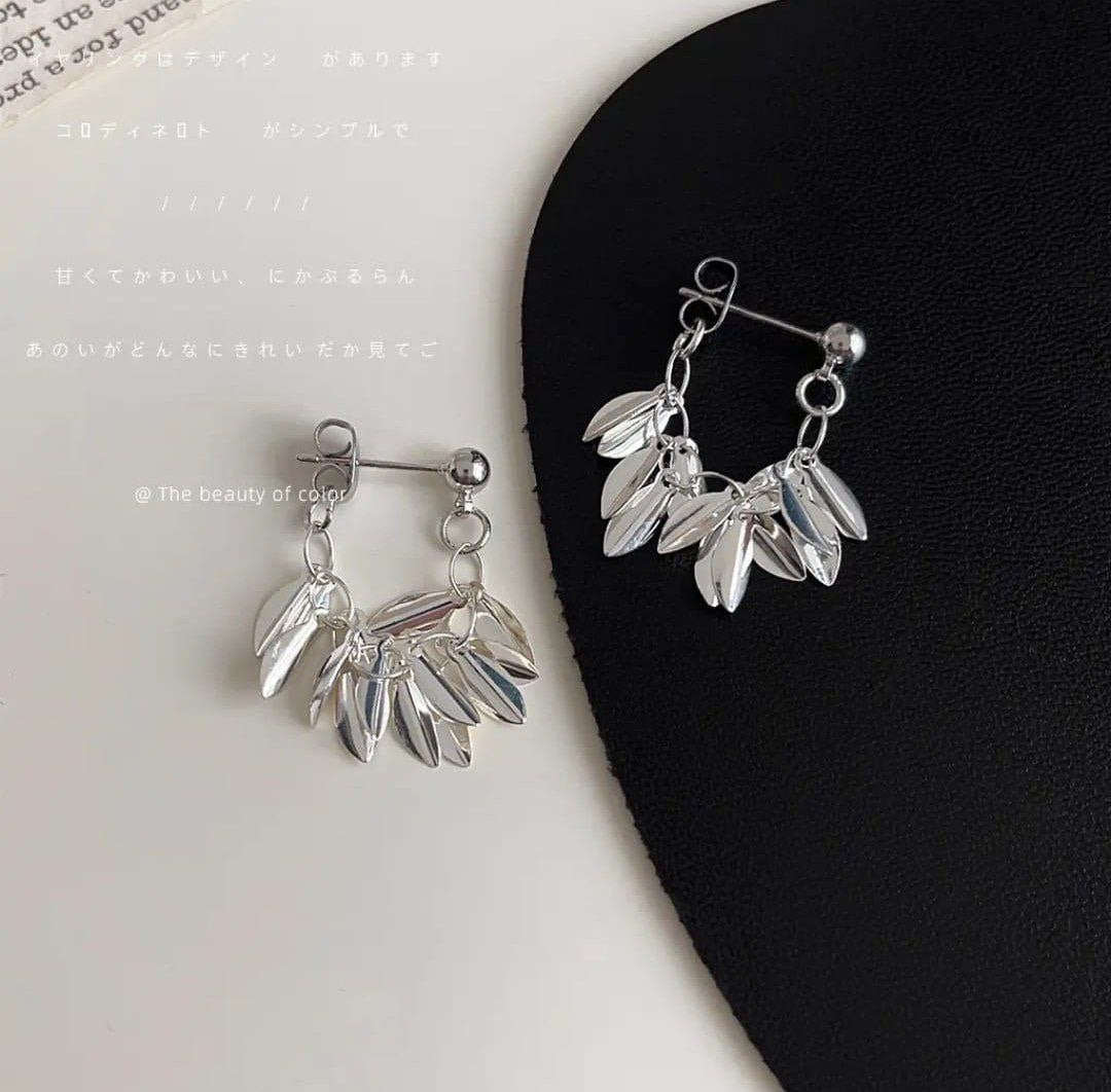 Korean Silver Leaf Tassel Earrings