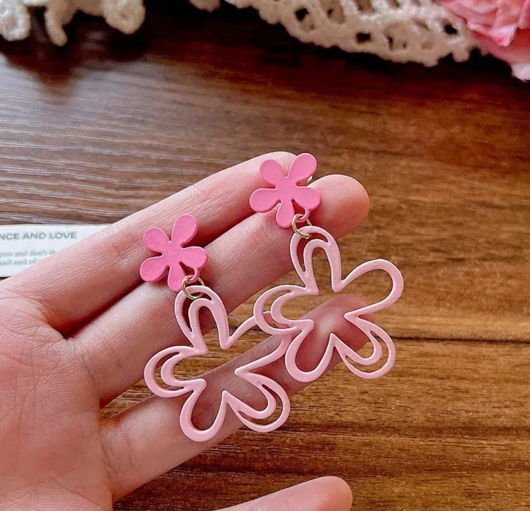 Korean Floral Acrylic Hanging Earrings