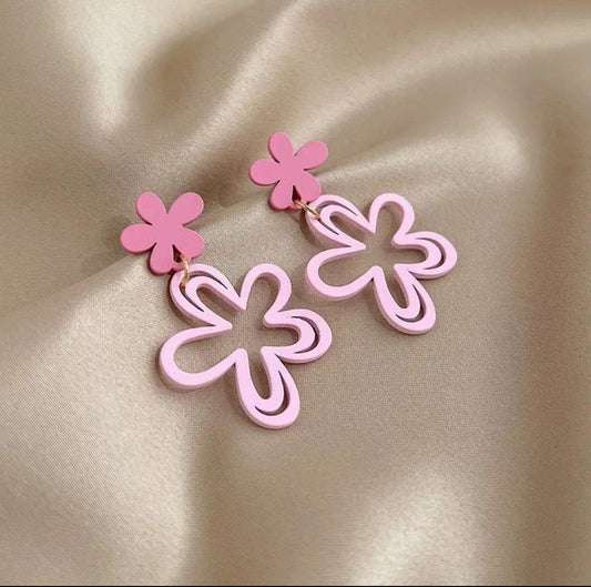 Korean Floral Acrylic Hanging Earrings
