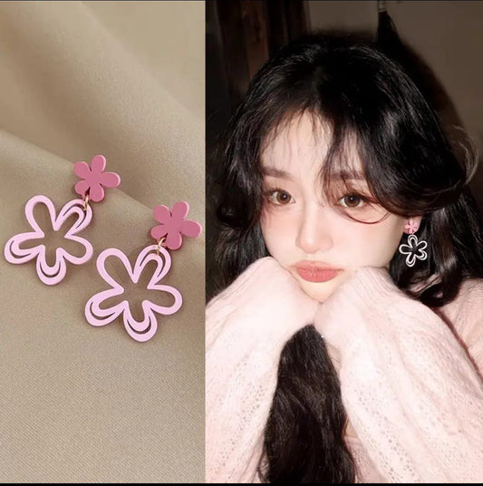 Korean Floral Acrylic Hanging Earrings