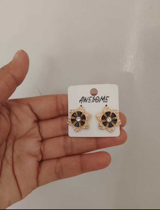 Korean Black Flower Stud Earrings