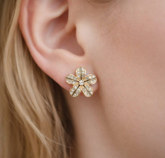Korean Gold Flower Stud Earrings