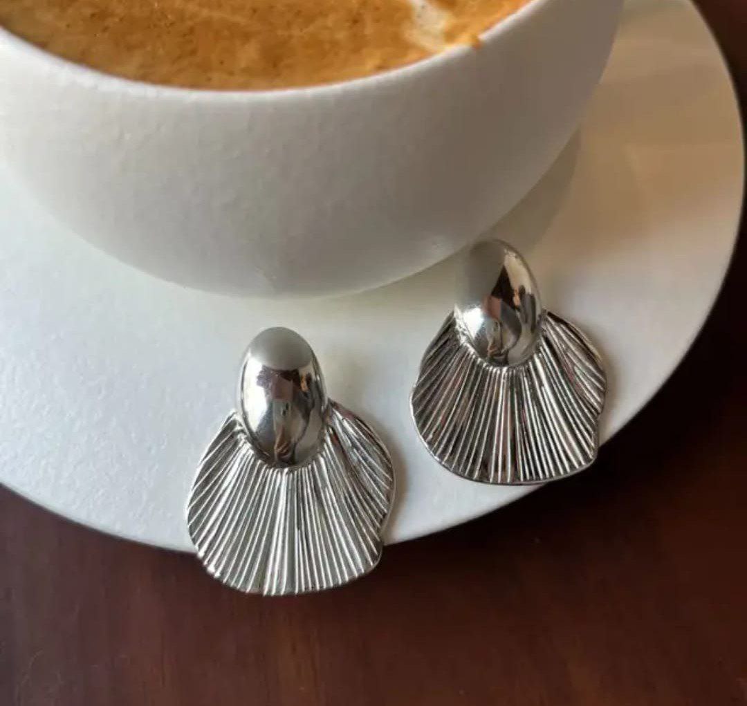 Korean Fan Shell Silver Statement Earrings