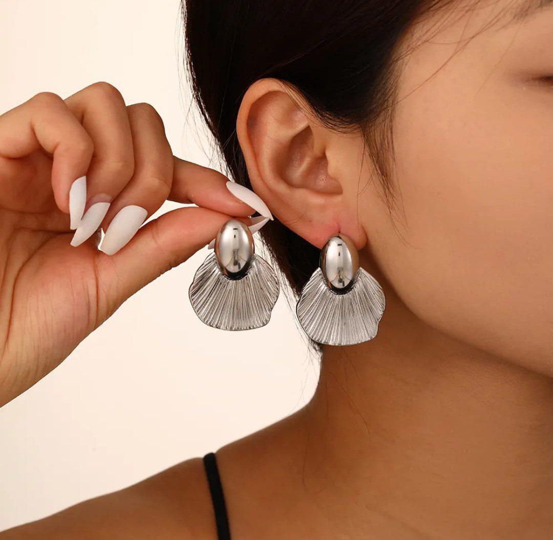Korean Fan Shell Silver Statement Earrings