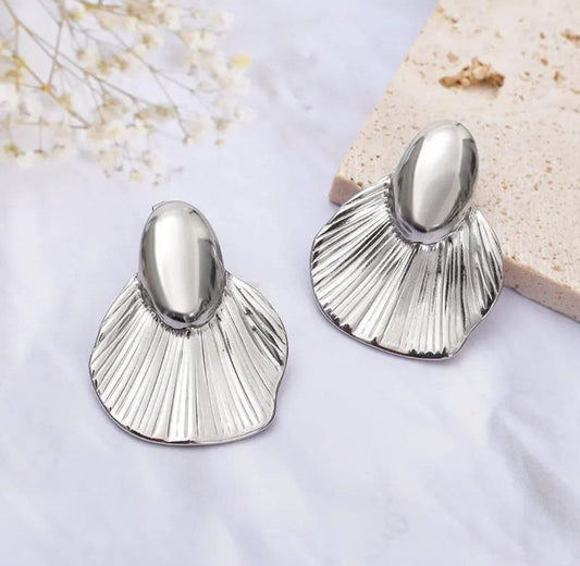 Korean Fan Shell Silver Statement Earrings