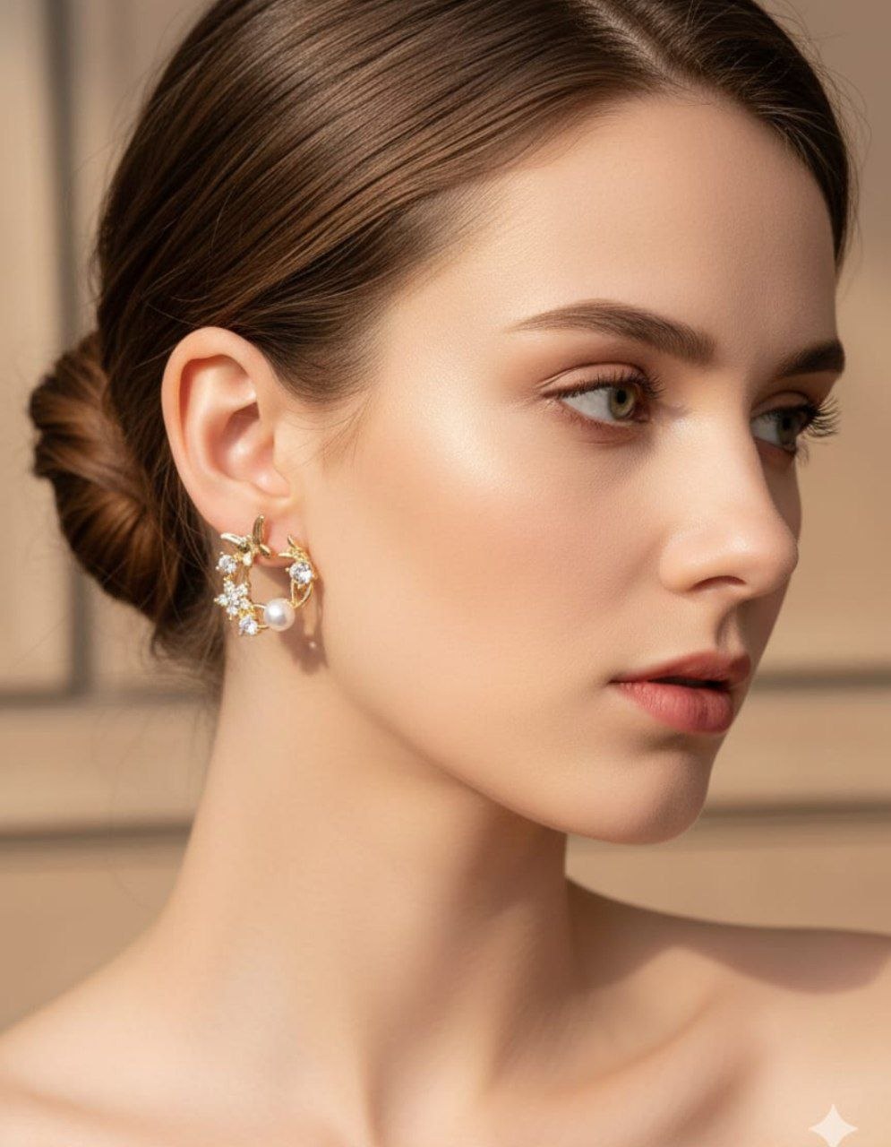 Korean Butterfly pearl crystal hoop earrings