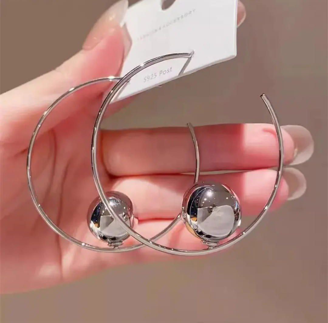 Silver Hoop Ball Earring