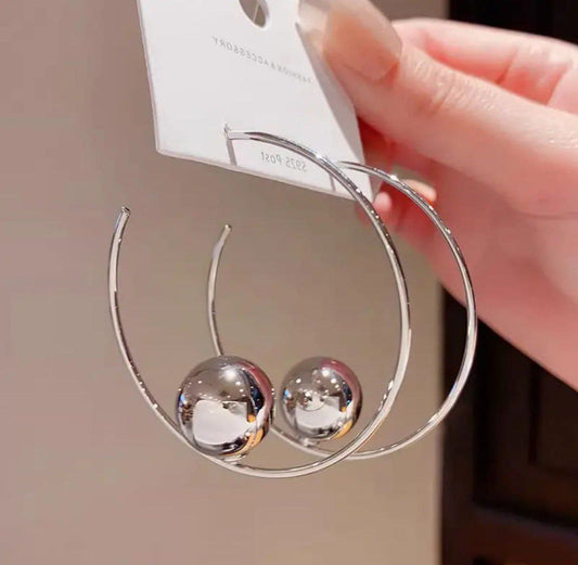 Silver Hoop Ball Earring