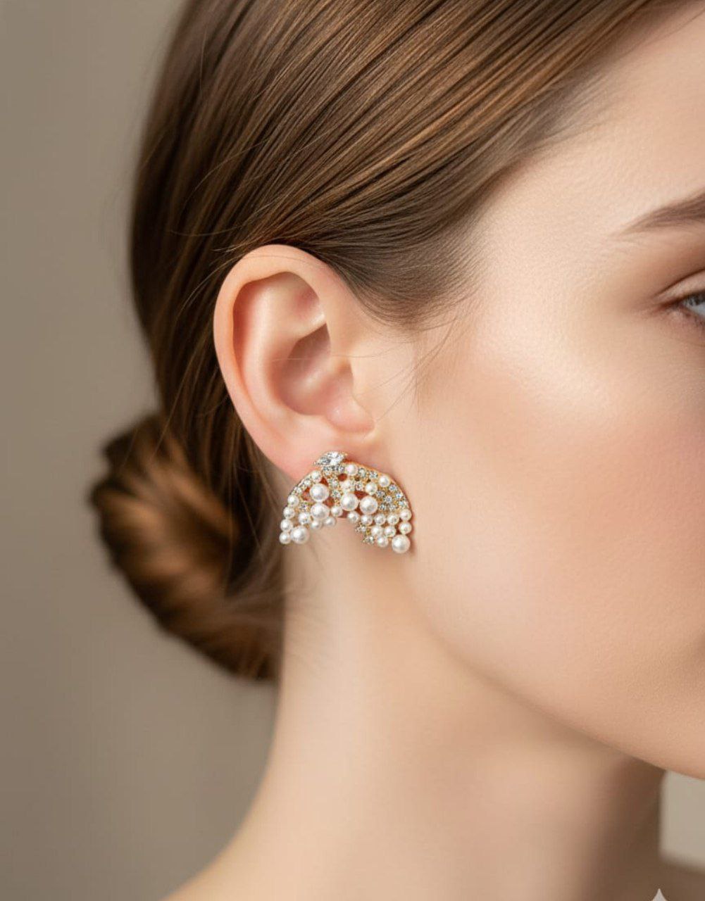 Korean Elegant Gold Crystal Half Moon Earrings