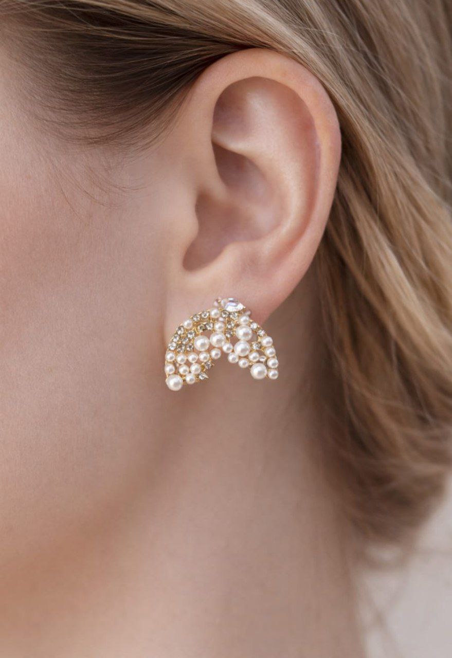 Korean Elegant Gold Crystal Half Moon Earrings