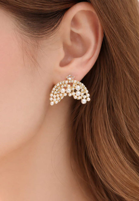 Korean Elegant Gold Crystal Half Moon Earrings