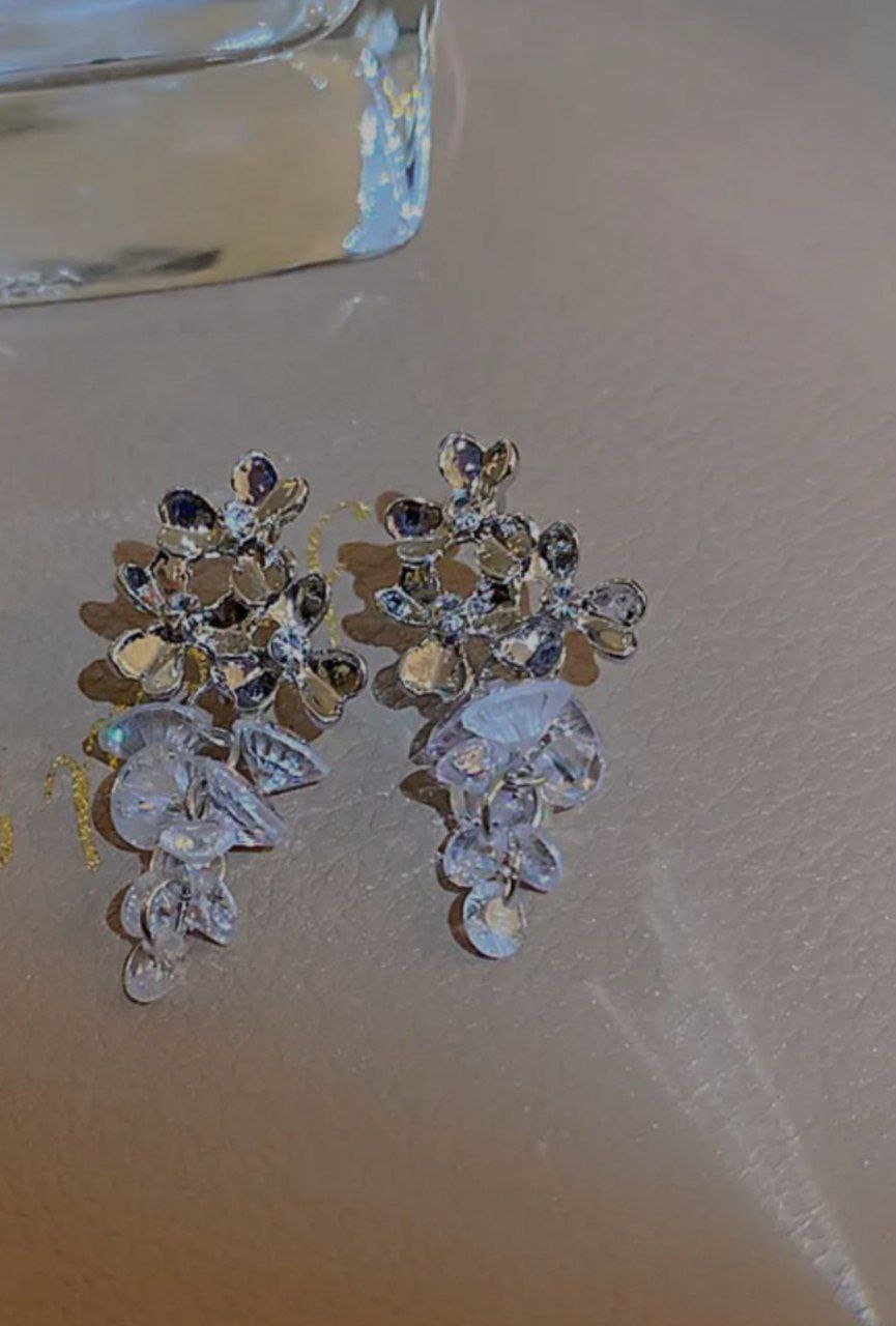 Korean Sparkling Flower Drop Earrings