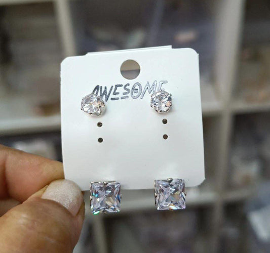 Korean Princess Square Cut Diamond Look Stud Earring