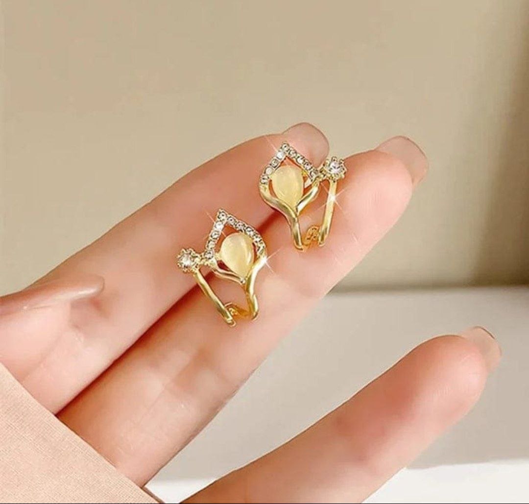 Golden Pearl Leaf Korean Earrings