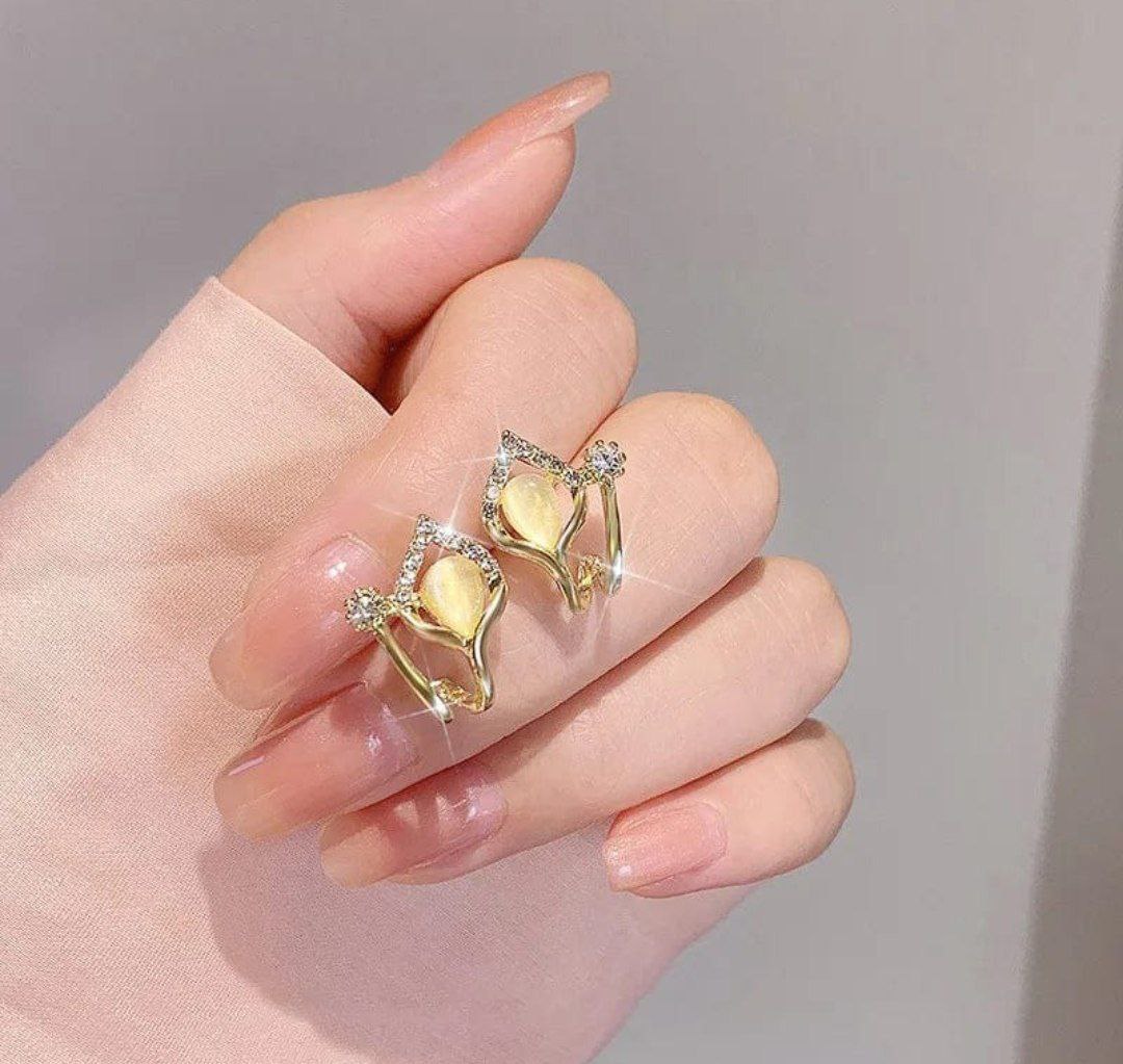 Golden Pearl Leaf Korean Earrings