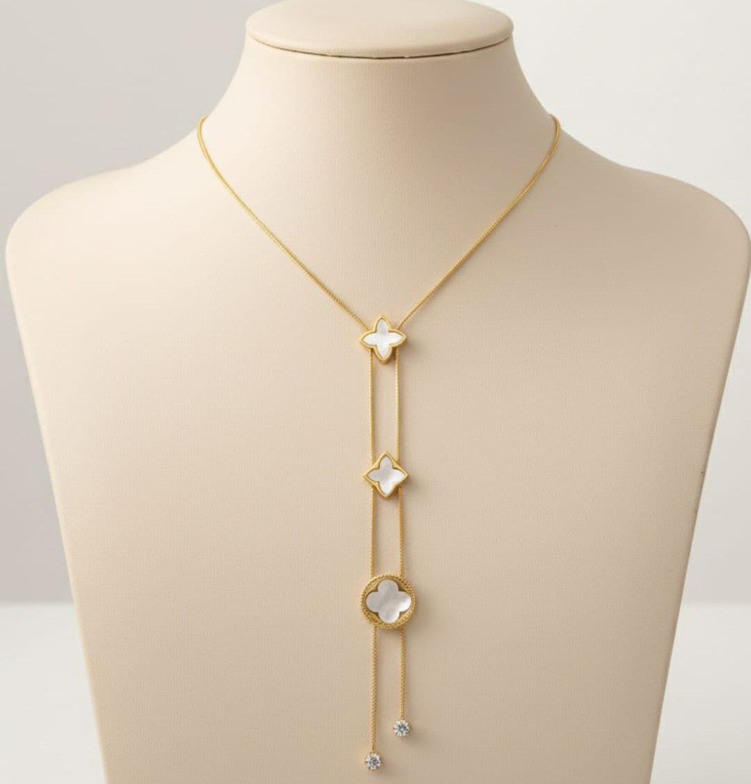 Anti Tarnish Clover Charm Long Necklace