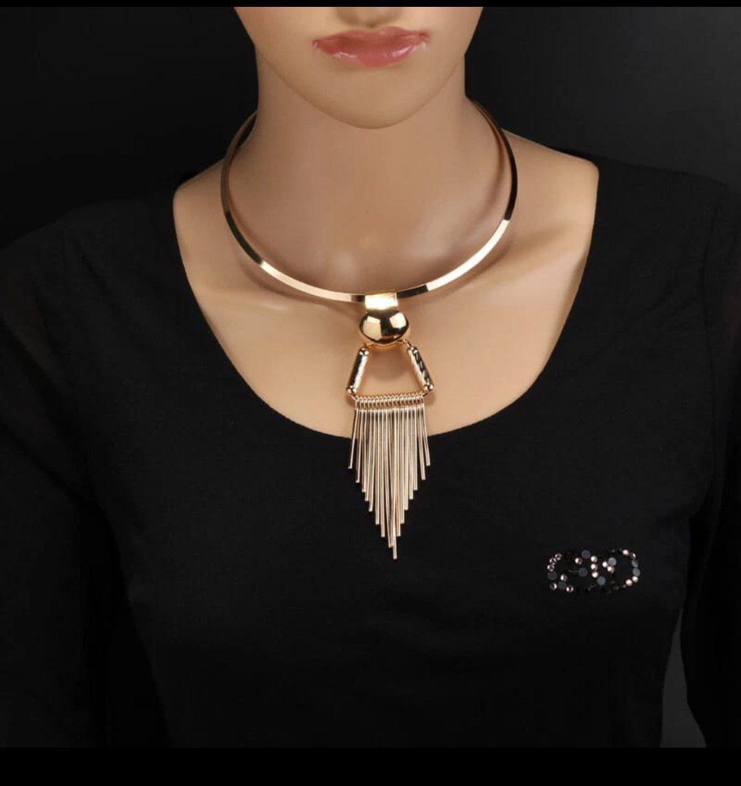 Modern Gold Fringe Necklace Combo Set