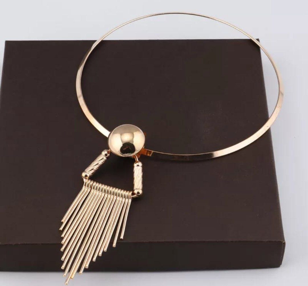 Modern Gold Fringe Necklace Combo Set