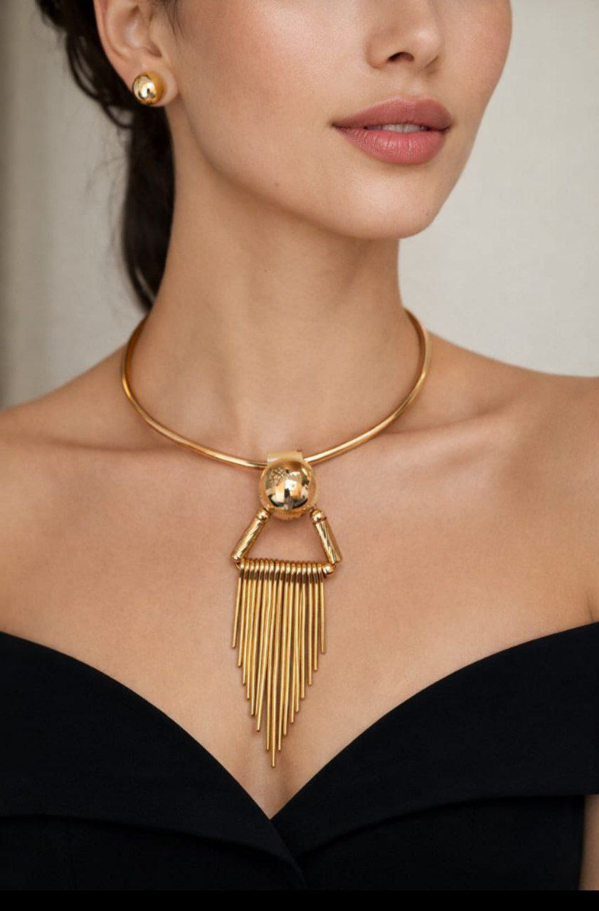 Modern Gold Fringe Necklace Combo Set