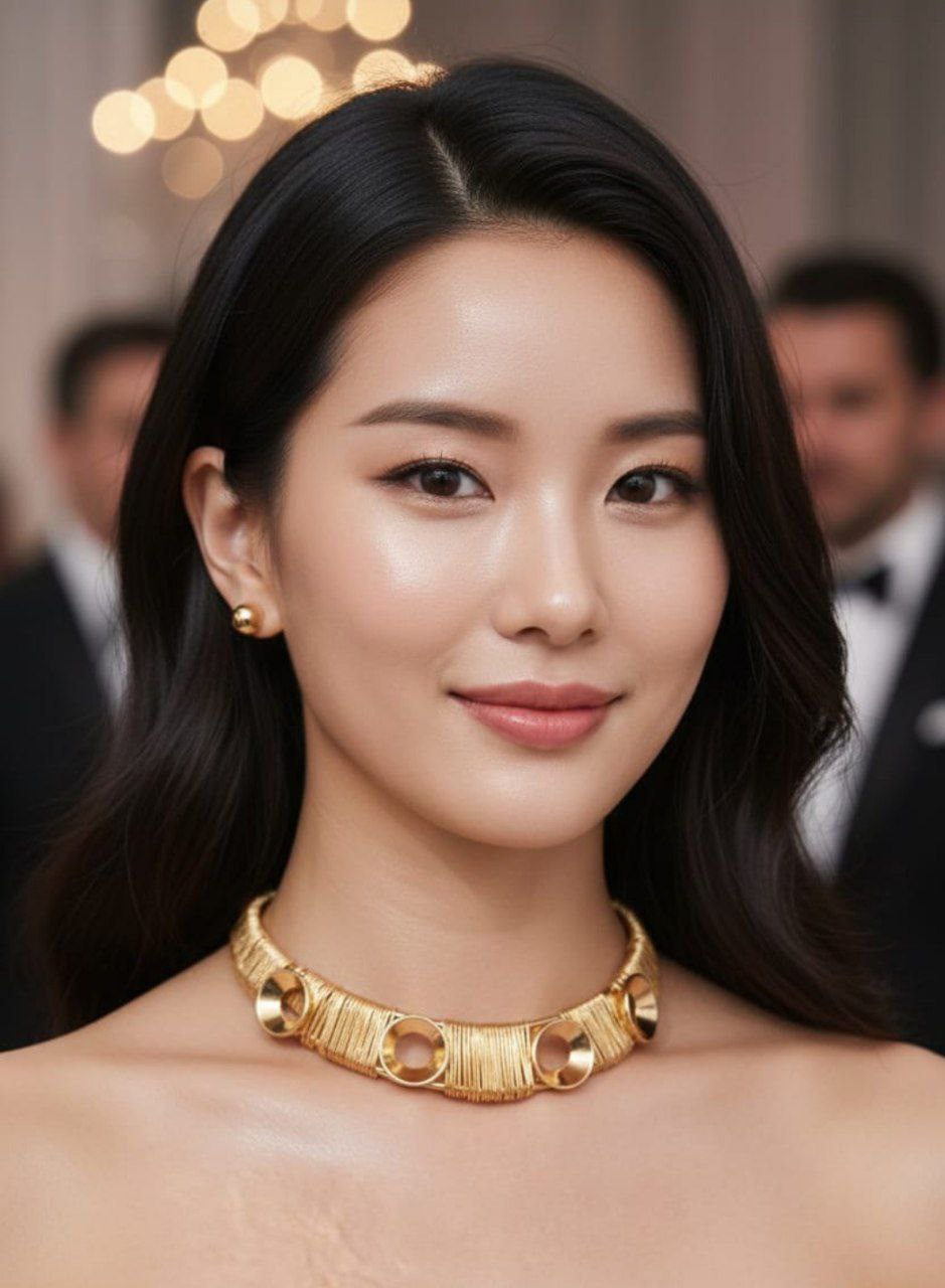 Stainless Steel Gold Statement Choker Earring Combo Set