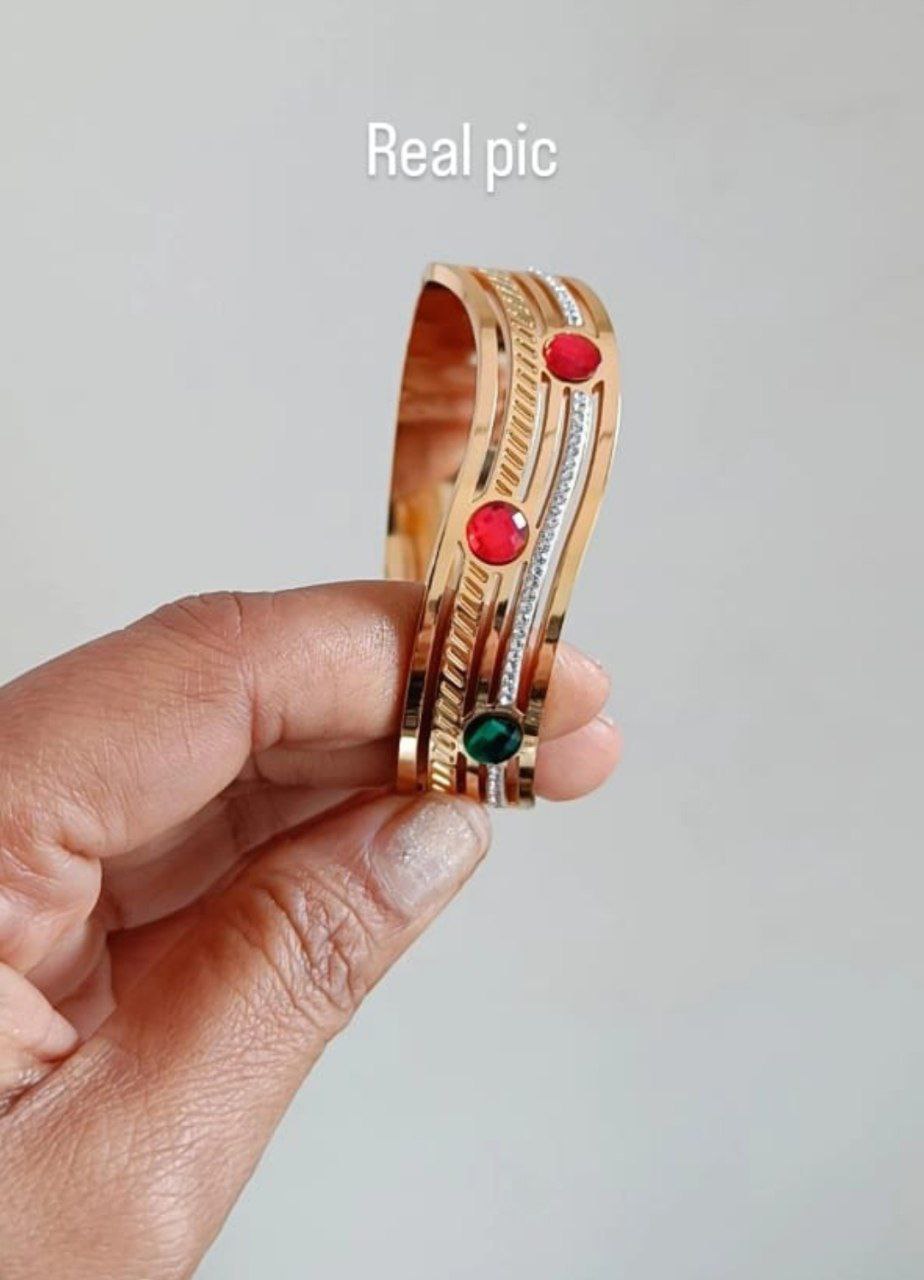 Baby size Anti-Tarnish Designer Kada with Red & Green Stones