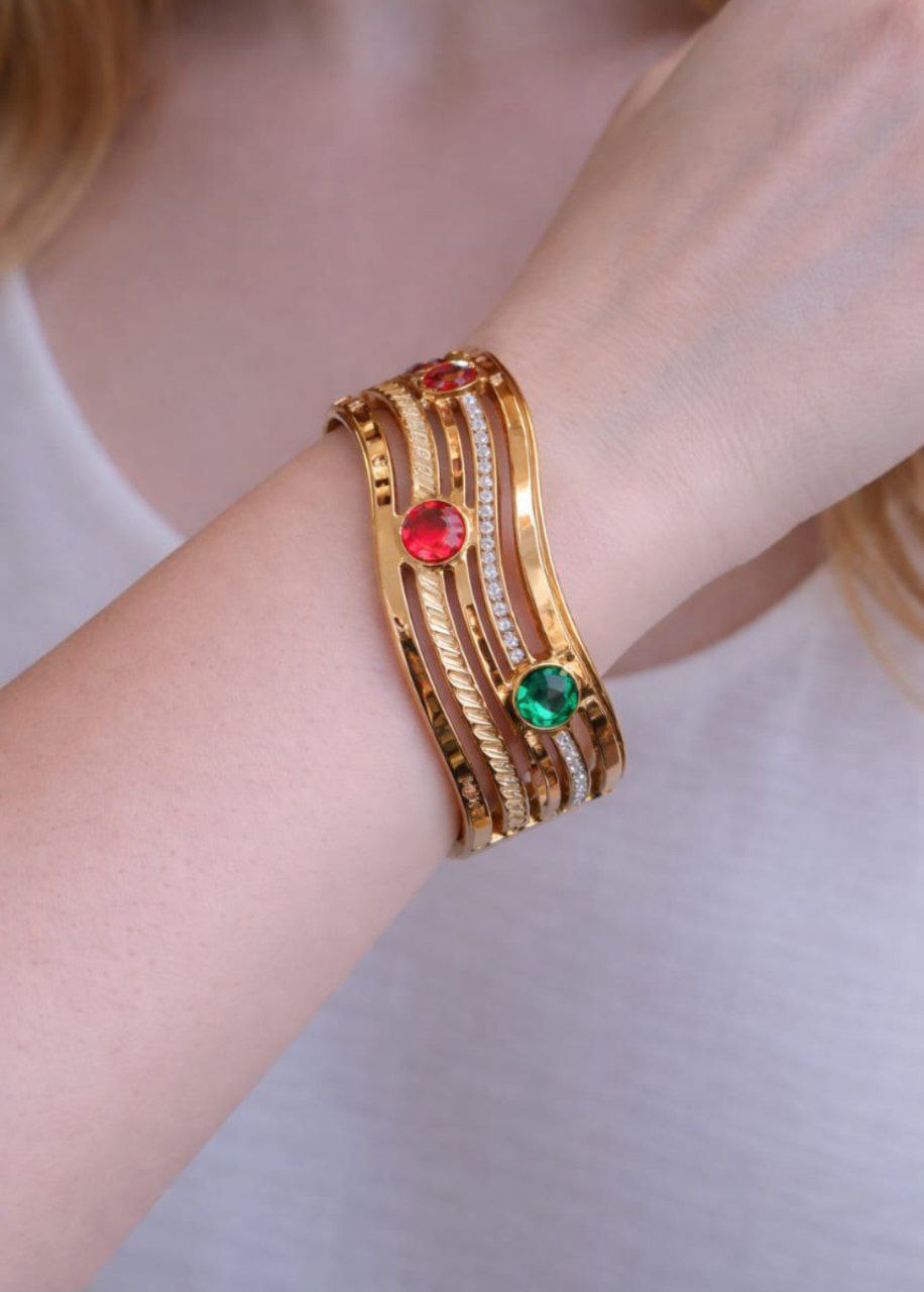 Baby size Anti-Tarnish Designer Kada with Red & Green Stones
