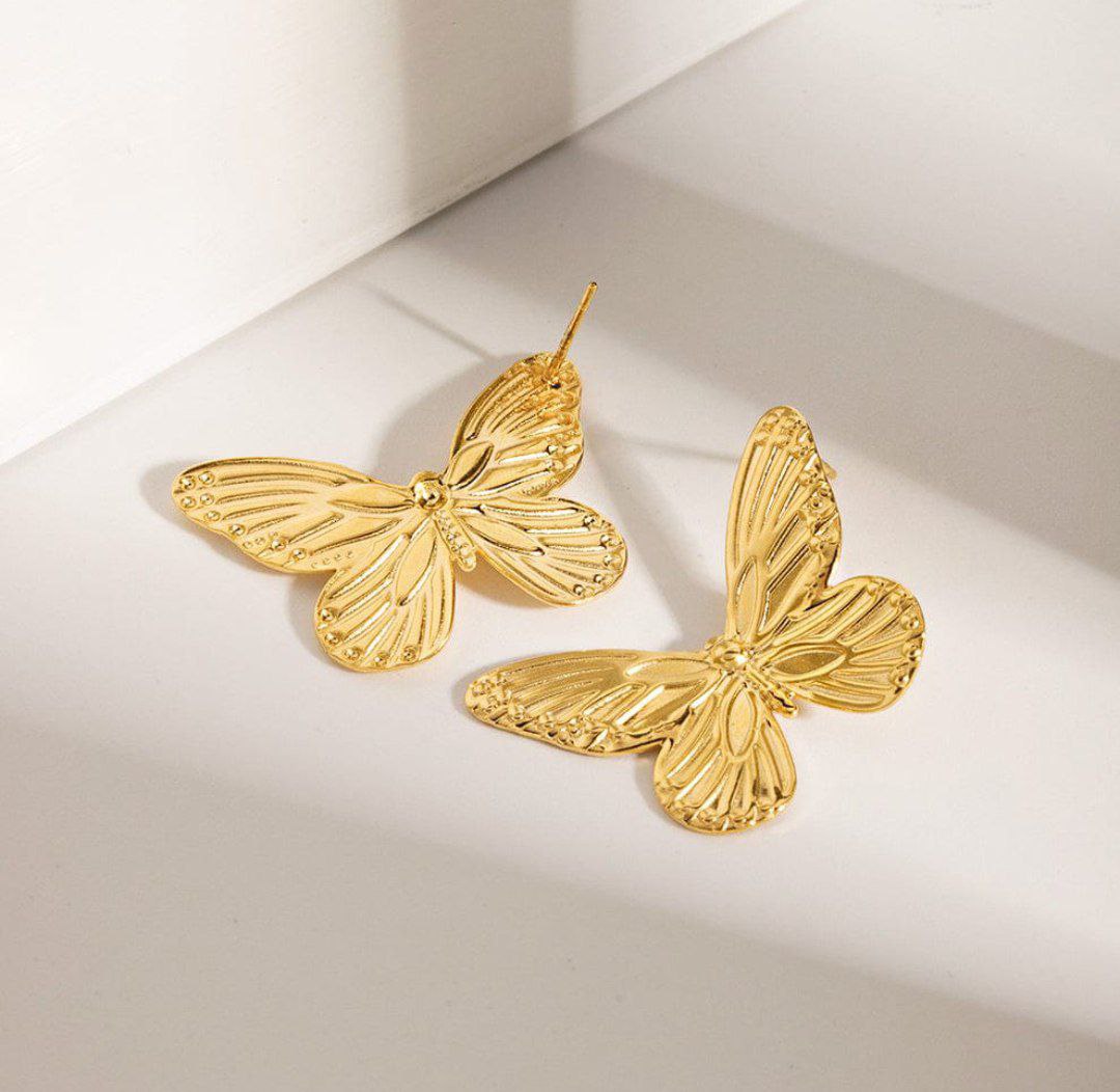 Anti-Tarnish Stainless Steel Gold-Plated Butterfly Earring