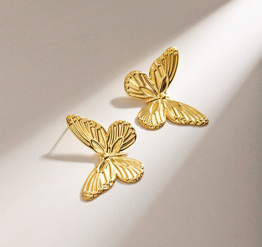 Anti-Tarnish Stainless Steel Gold-Plated Butterfly Earring