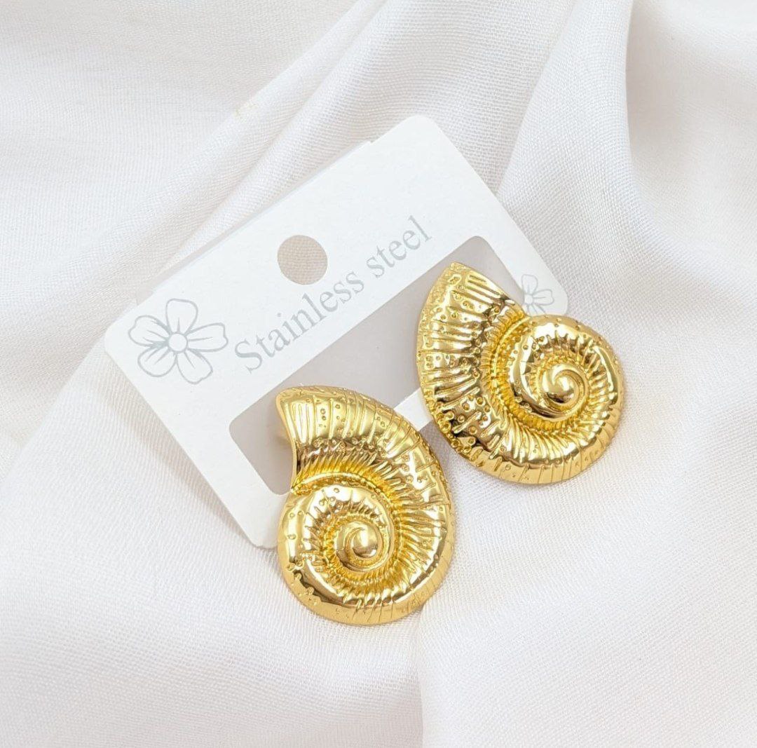 Anti-Tarnish Golden Spiral Shell Earrings